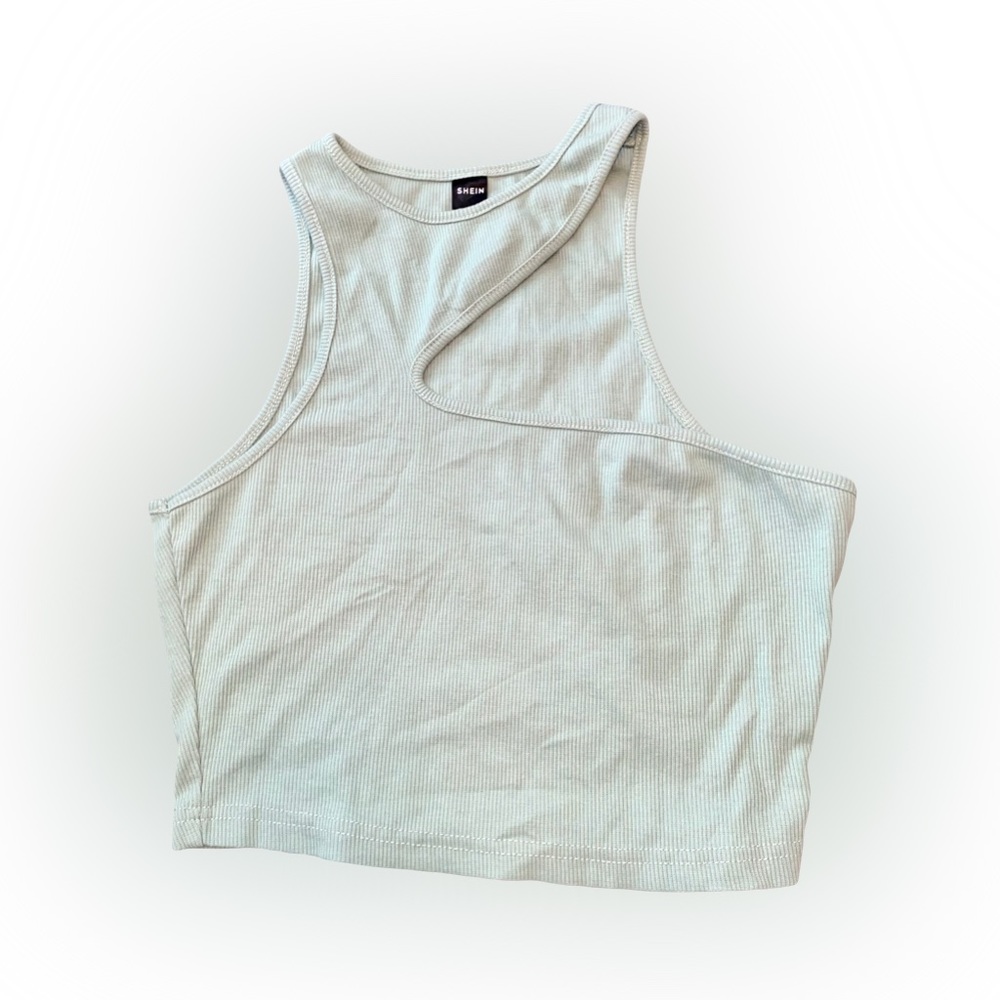 NWOT SHEIN TEAL ASYMMETRICAL CUT-OUT CROPPED TANK TOP // SIZE SMALL🩵